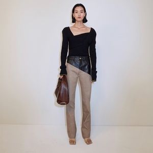 Bottega Veneta leather paneled high-rise straight leg jeans